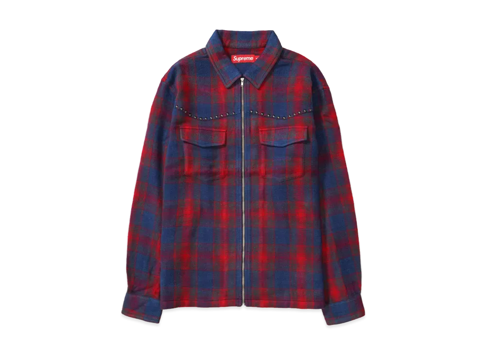 Supreme Studded Shadow Plaid Zip Up Shirt 