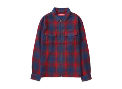 Supreme Studded Shadow Plaid Zip Up Shirt "Navy"