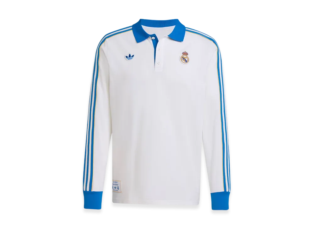 adidas Real Madrid Terrace Icon Long Sleeve Polo Shirt "White/Blue Bird"