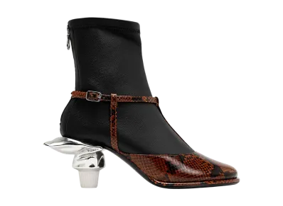 Maison MIHARA YASUHIRO Women's Toothpaste Heel Python Printed Strap Boots "Brown"