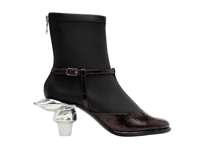 Maison MIHARA YASUHIRO Women's Toothpaste Heel Python Printed Strap Boots "Bordeaux"