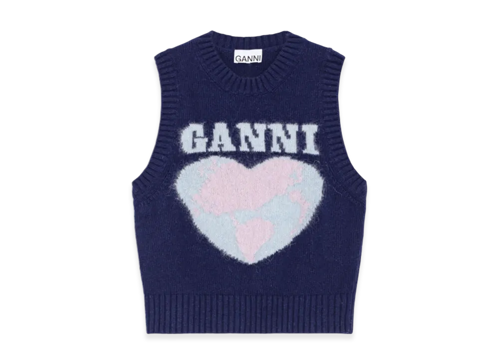 GANNI Graphic Soft Wool Mix Vest "Sky Captain"
