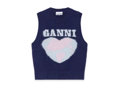GANNI Graphic Soft Wool Mix Vest "Sky Captain"