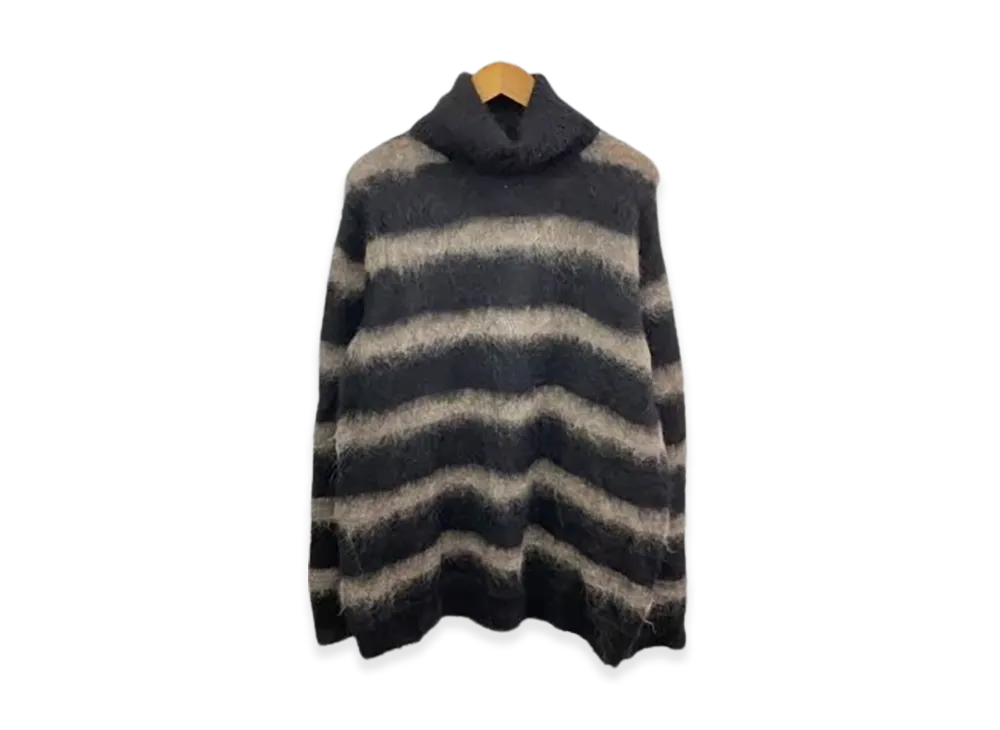 Yohji Yamamoto POUR HOMME 5G Brushed Random Stripe Turtle Neck Kint "Black"