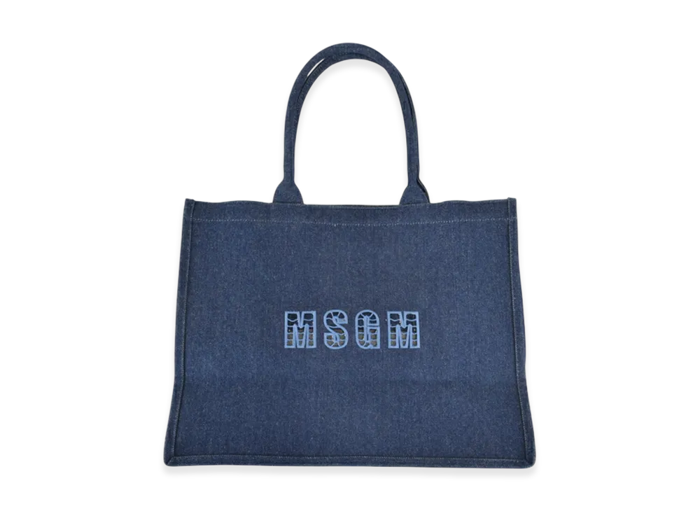 MSGM Logo Stitch Denim Tote "Indigo Blue"