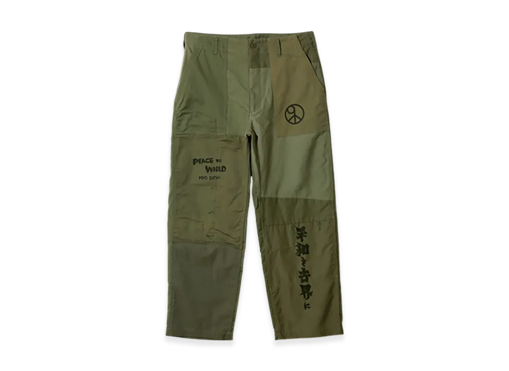NEEDLES x Sasquatchfabrix. Rebuild Fatigue Pant "Peace To World" "Green"
