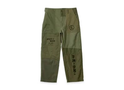 NEEDLES x Sasquatchfabrix. Rebuild Fatigue Pant "Peace To World" "Green"