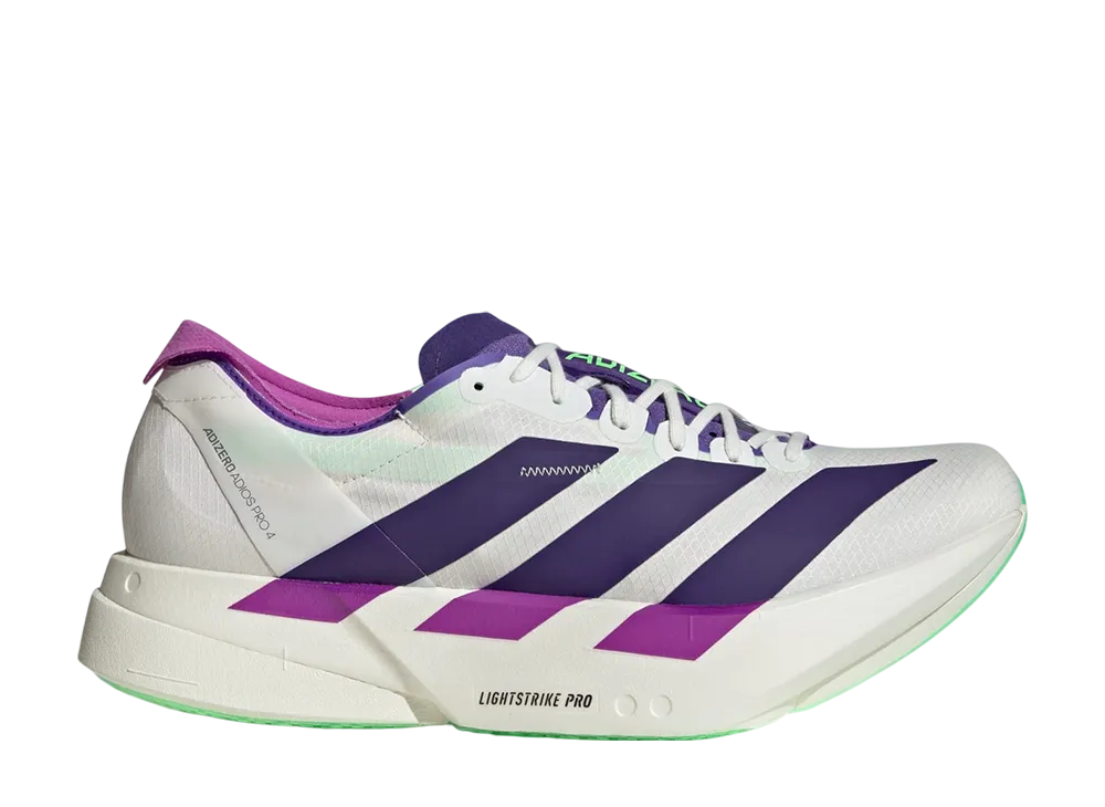 adidas Adizero Adios Pro 4 "Core White/Collegiate Purple/Lime Burst"