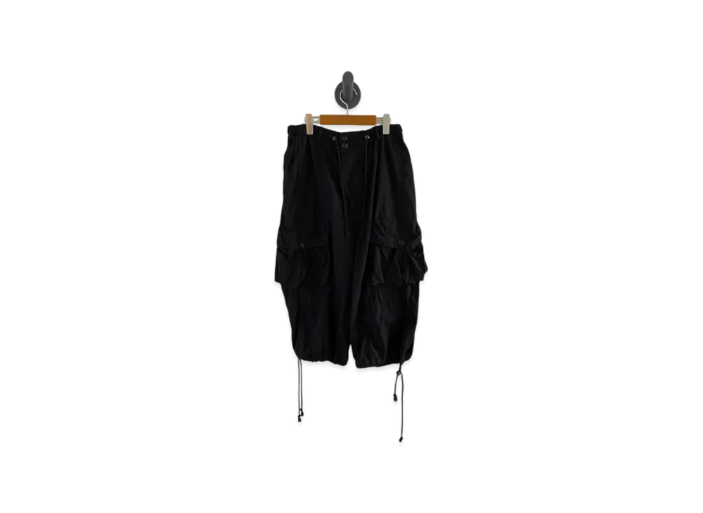 Yohji Yamamoto Cotton Nylon Cloth 3D Pocket Half Pants "Black"