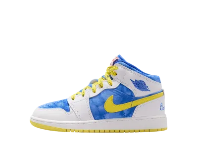 ナイキ GS ジョーダン1 ミッド スニーカースクール "ホワイト/オプティイエロー/ロイヤルティント/レーサーブルー" (キッズ)