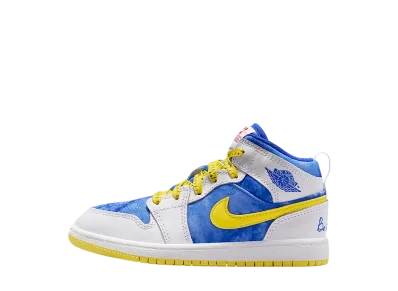 ナイキ PS ジョーダン1 ミッド スニーカースクール "ホワイト/オプティイエロー/ロイヤルティント/レーサーブルー" (キッズ)