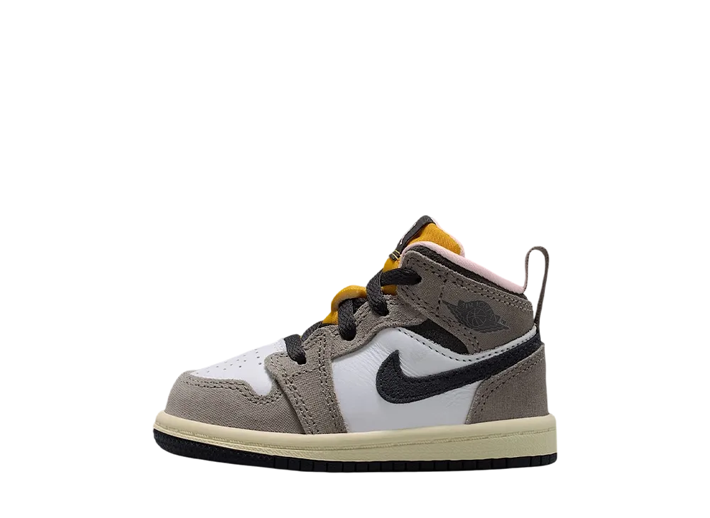 ナイキ TD ジョーダン1 ミッド SE "ホワイト/ケイブストーン/ダークサルファー/オイルグレー" (キッズ)