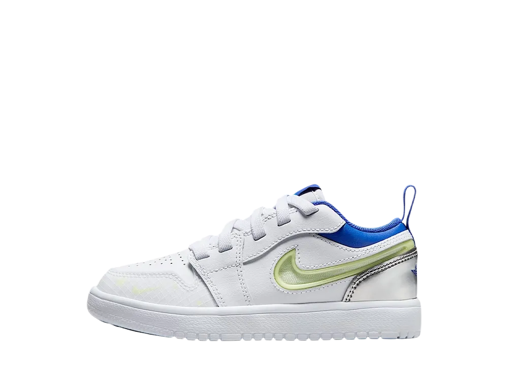 ナイキ PS ジョーダン1 ロー ALT SE "ホワイト/メタリックシルバー/ボルトティント/ハイパーロイヤル" (キッズ)