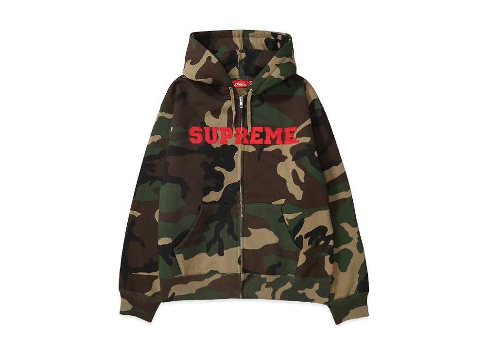 Supreme Collegiate Applique Zip Up Hooded Sweatshirt "Woodland Camo"
