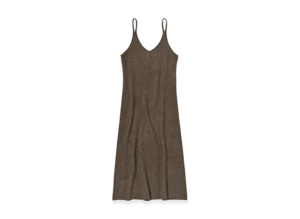 AURALEE Garment-Dyed Baby Alpaca Fur Knit Dress "Dark Brown"