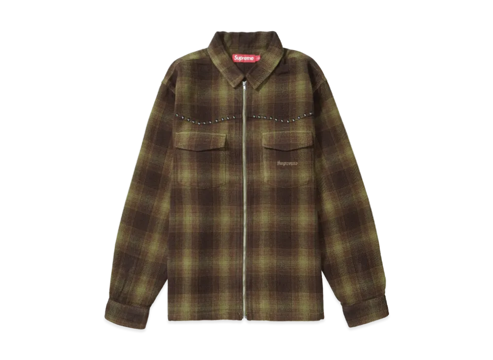 トップス Supreme Studded Shadow Plaid Zip Olive Supreme Studded Shadow Plaid Zip Up Shirt (FW25) - $158