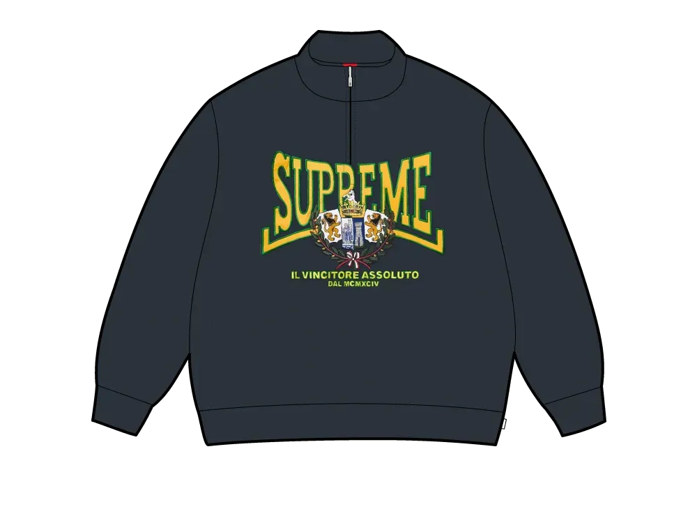 Supreme Crest Applique Half Zip Pullover "Navy"