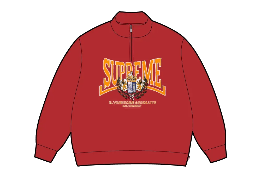 Supreme Crest Applique Half Zip Pullover "Dark Red"