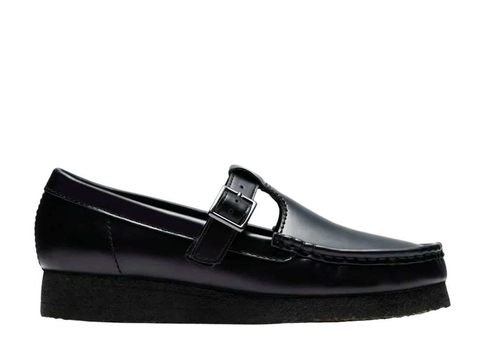 Clarks Wallabee T Bar "Black High Shine Leather"