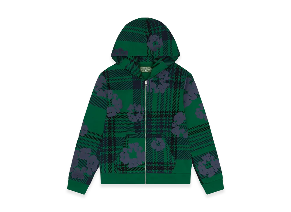 DENIM TEARS Plaid Cotton Wreath Zip Hoodie "Green"
