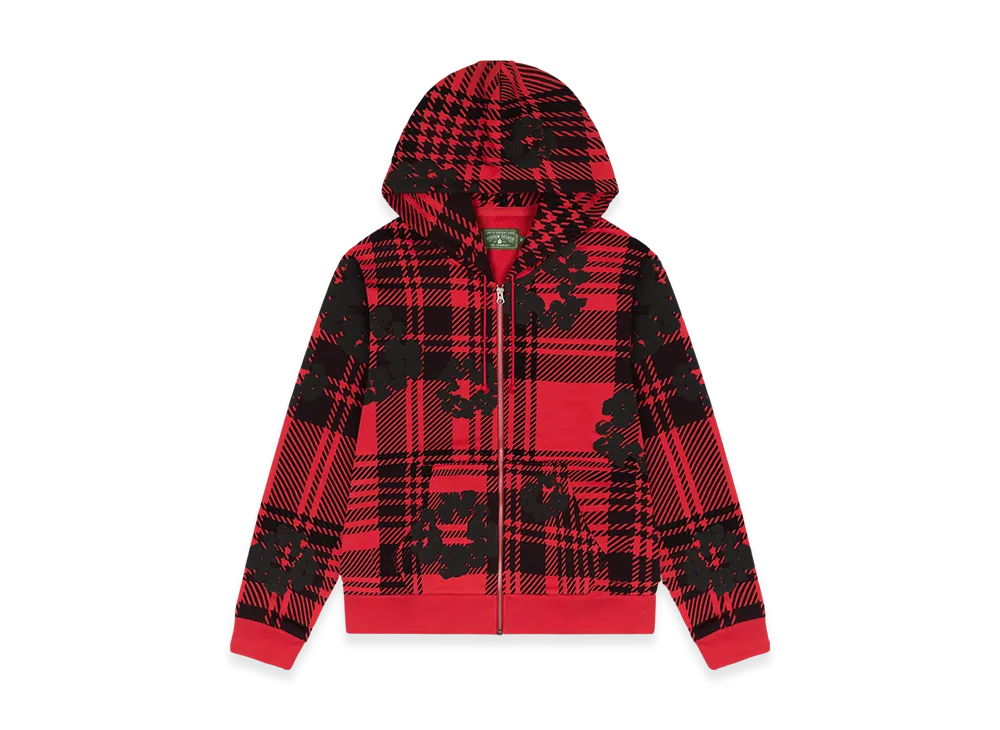 DENIM TEARS Plaid Cotton Wreath Zip Hoodie "Red"