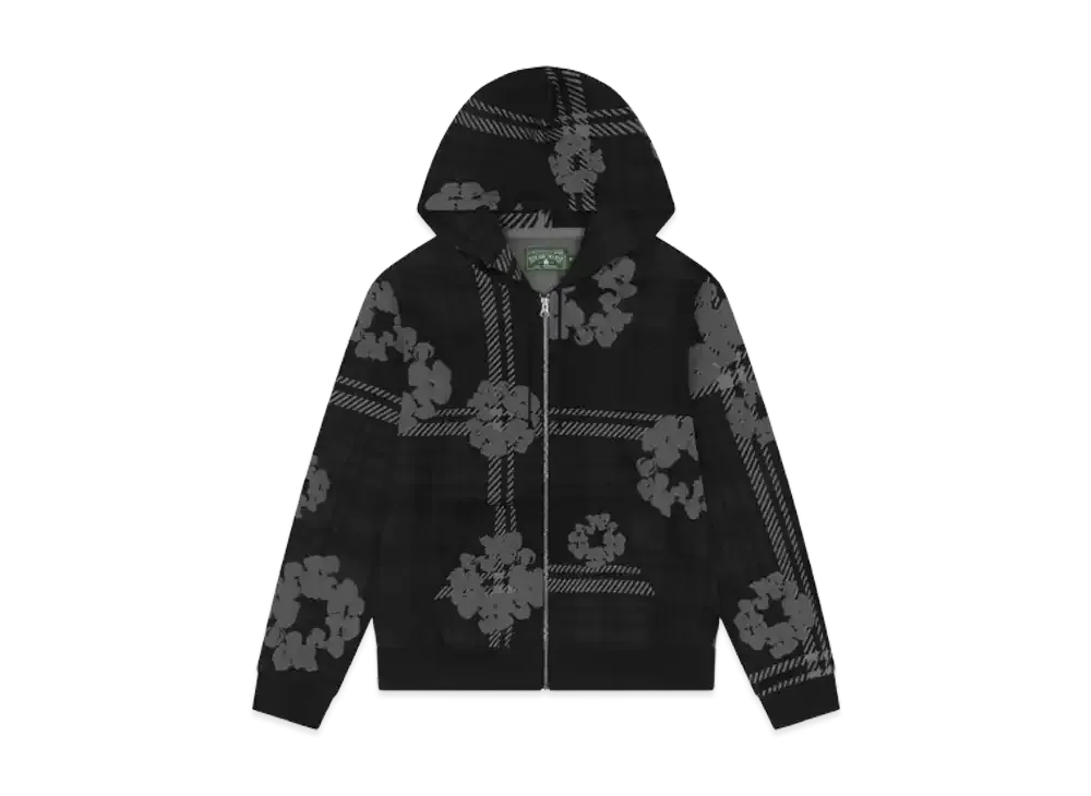 デニムティアーズ プレイド コットン リース ジップ フーディー "ブラック"