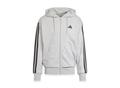 adidas Essentials Three Stripes French Terry Full-Zip Hoodie "Medium Grey Heather/Black"