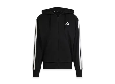 adidas Essentials Three Stripes French Terry Full-Zip Hoodie "Black/White"