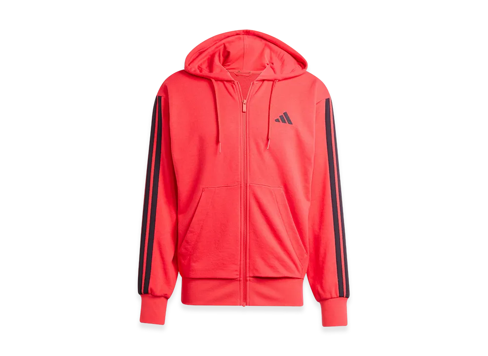 adidas Essentials Three Stripes French Terry Full-Zip Hoodie "Pure Ruby/Black"