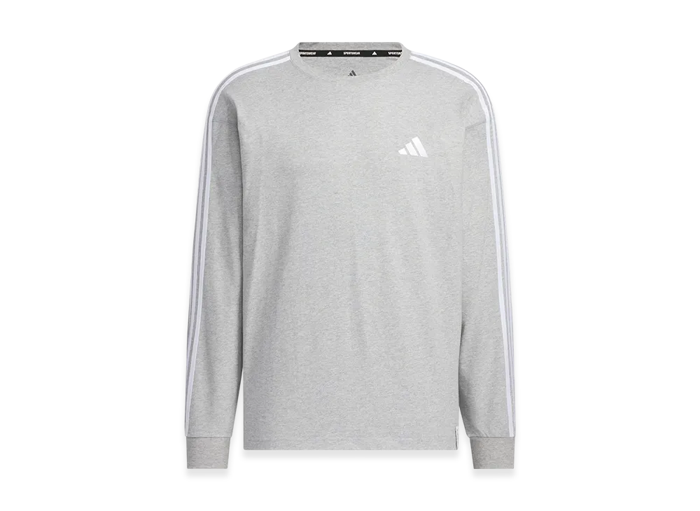 adidas Essentials Plus Loose Fit Three Stripes Long Sleeve T-Shirt "Medium Grey Heather"