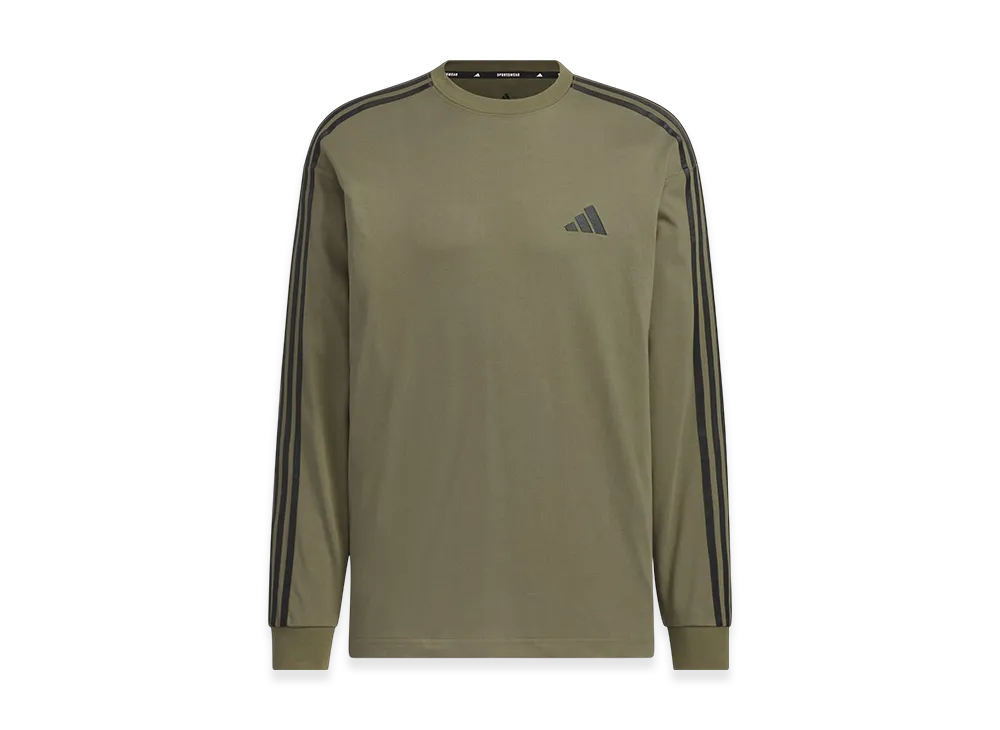 adidas Essentials Plus Loose Fit Three Stripes Long Sleeve T-Shirt "Olive Strata/Black"