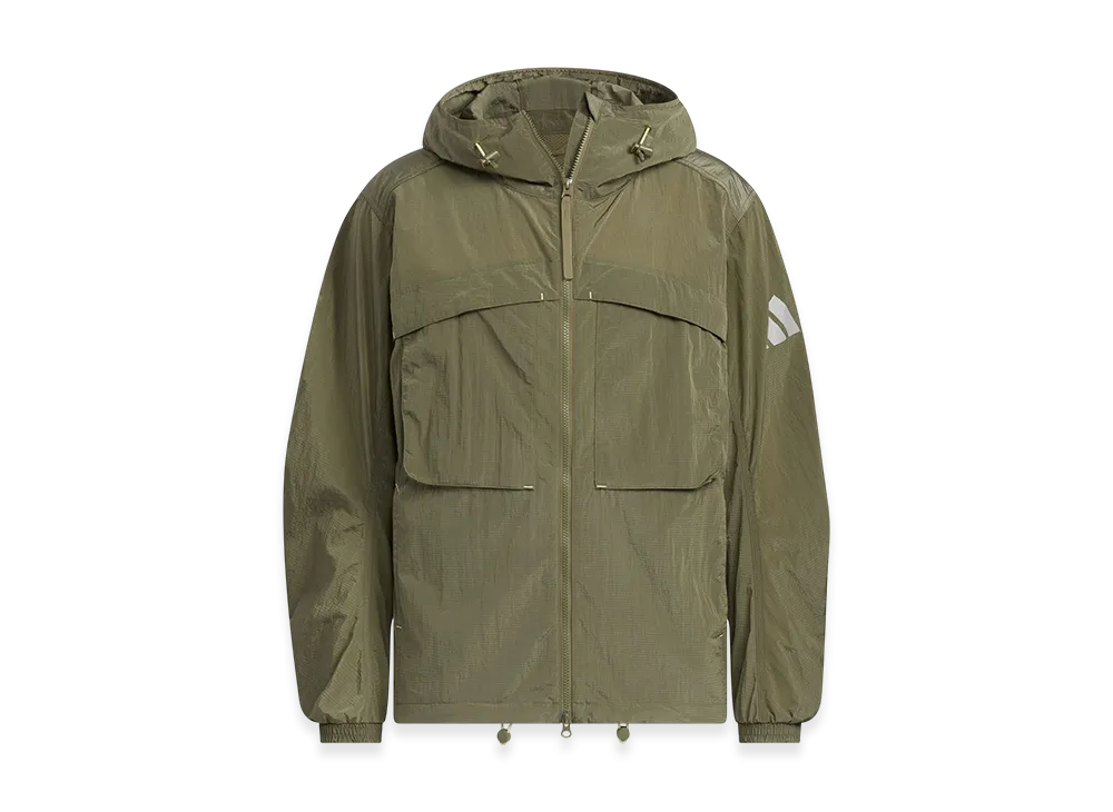 adidas City Escape Loose Fit Shiny Crinkle Ripstop Hooded Jacket "Olive Strata"
