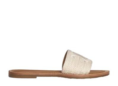 CELINE Women's Lympia Mules Embroidered Cotton Canvas "Light Beige"