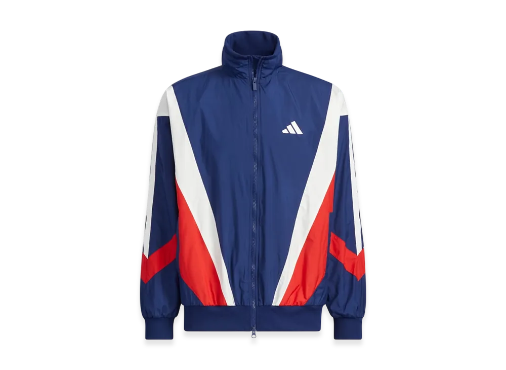 adidas Must Haves Loose Fit Mesh-Lined Windbreaker Jacket "Dark Blue/Better Scarlet/Core White"