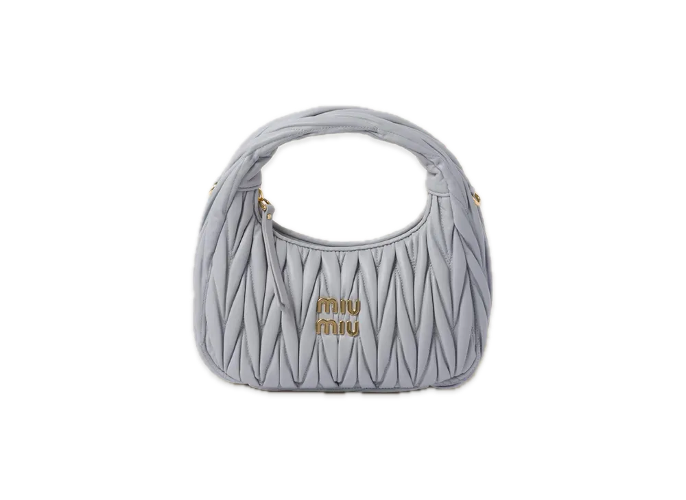 MIU MIU Wander Matelasse Leather Hobo Bag "Pearl Grey"