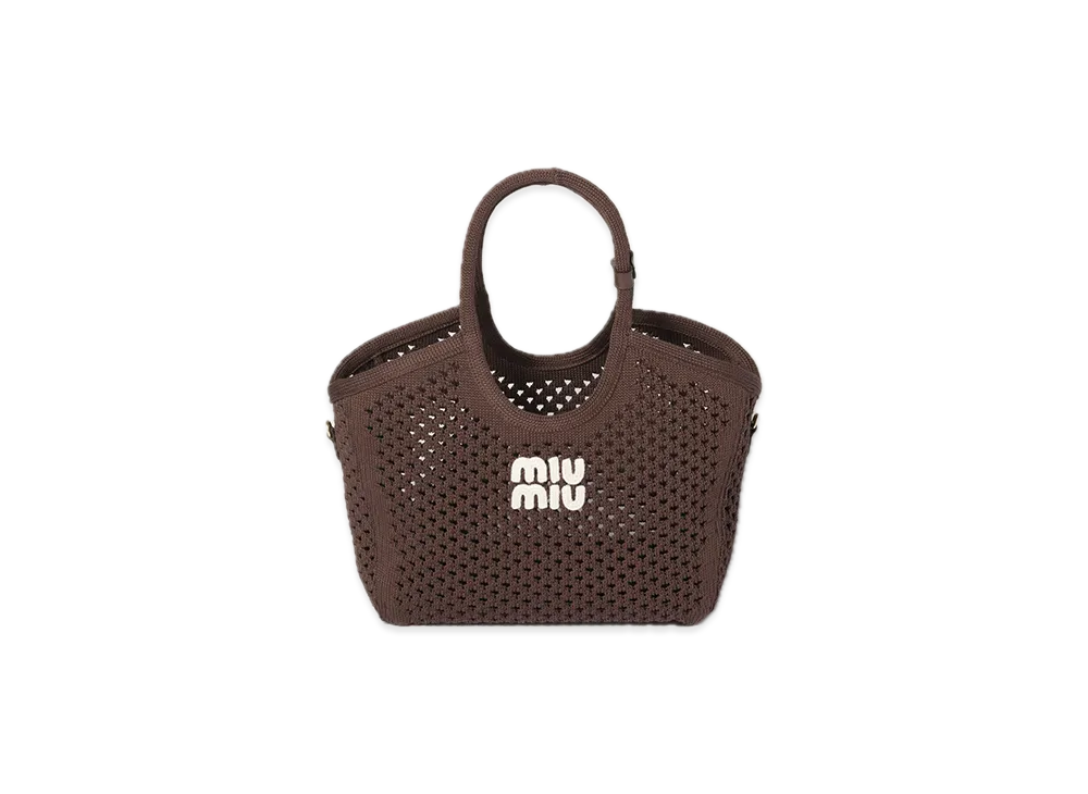 MIU MIU Ivy Cotton Mesh Tote Bag "Brown"