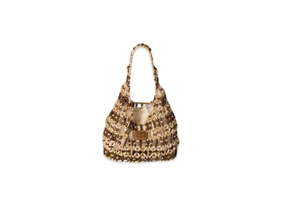 MIU MIU Stripe Fabric Drawstring Pouch "Dark Brown/Natural"