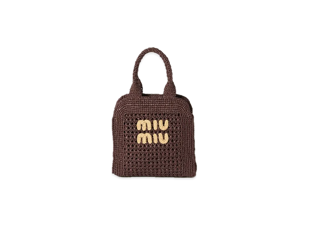 MIU MIU Raffia-Effect Woven Tote Bag "Brown"