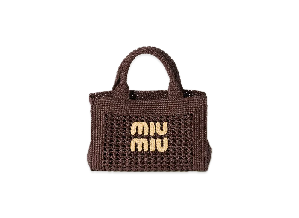 MIU MIU Raffia-Effect Woven Handbag "Brown"