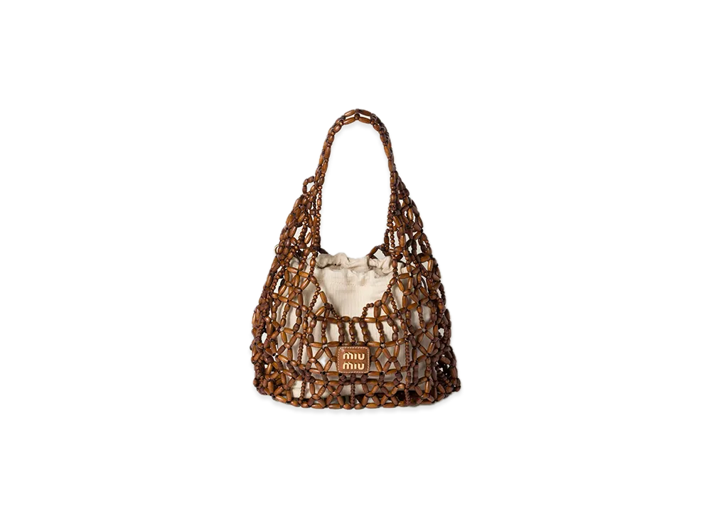 MIU MIU Raffia-Effect Woven Hobo Bag "Dark Brown"