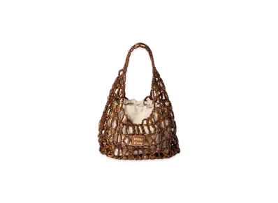 MIU MIU Raffia-Effect Woven Hobo Bag "Dark Brown"