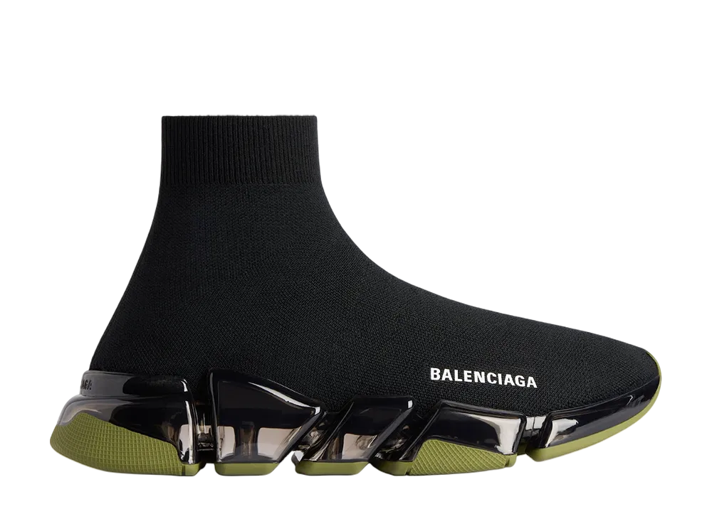バレンシアガ スピード 2.0 フルクリア ソール リサイクルニット スニーカー "ブラック/カーキ"