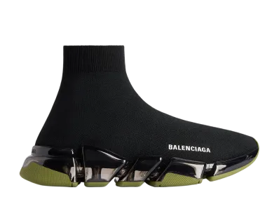 バレンシアガ スピード 2.0 フルクリア ソール リサイクルニット スニーカー "ブラック/カーキ"