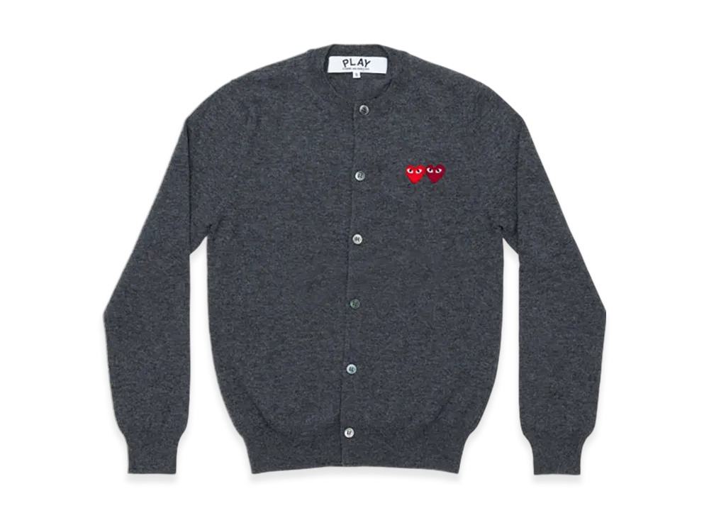 COMME des GARCONS PLAY Round Neck Cardigan With Twin Red x Burgundy Emblem "Medium Gray"
