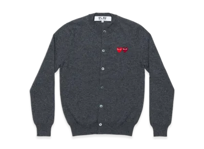 COMME des GARCONS PLAY Round Neck Cardigan With Twin Red x Burgundy Emblem "Medium Gray"