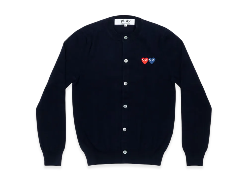 COMME des GARCONS PLAY Round Neck Cardigan With Twin Red x Blue Emblem "Navy"