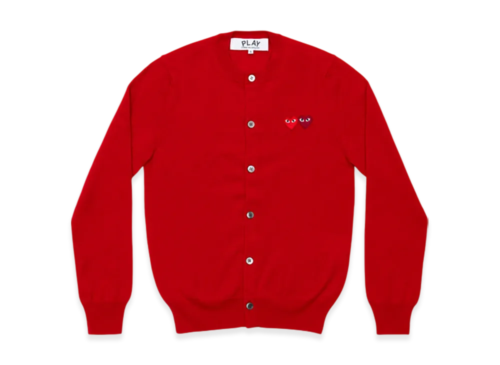COMME des GARCONS PLAY Round Neck Cardigan With Twin Red x Burgundy Emblem "Red"