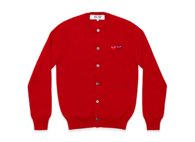 COMME des GARCONS PLAY Round Neck Cardigan With Twin Red x Burgundy Emblem "Red"