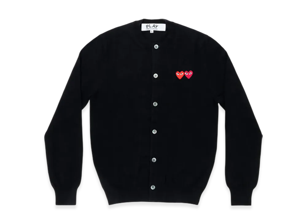 COMME des GARCONS PLAY Round Neck Cardigan With Twin Red x Burgundy Emblem "Black"