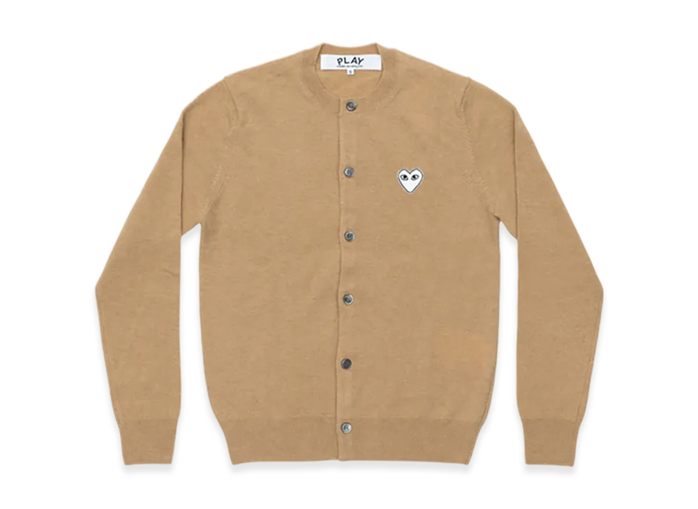 COMME des GARCONS PLAY Round Neck Cardigan With White Emblem "Top Light Camel"